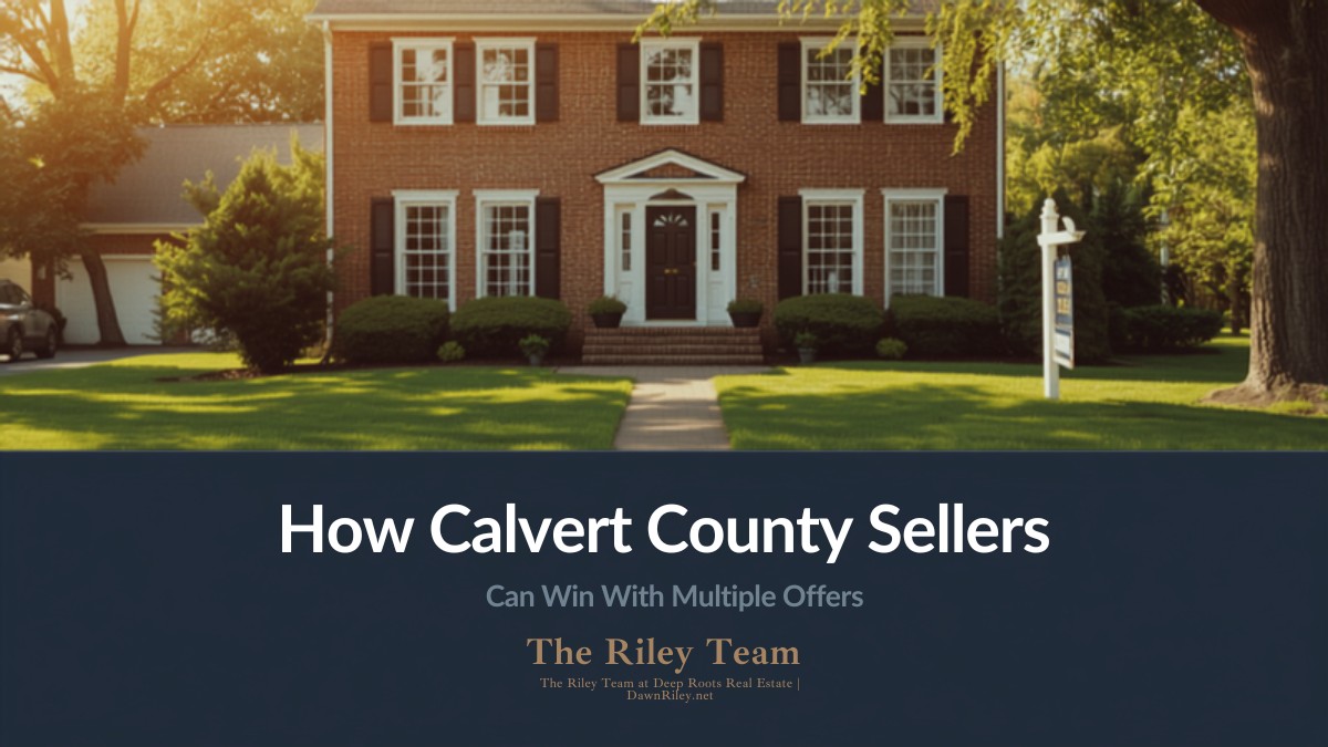 A Calvert County Maryland home with a for sale sign after receiving multiple offers.