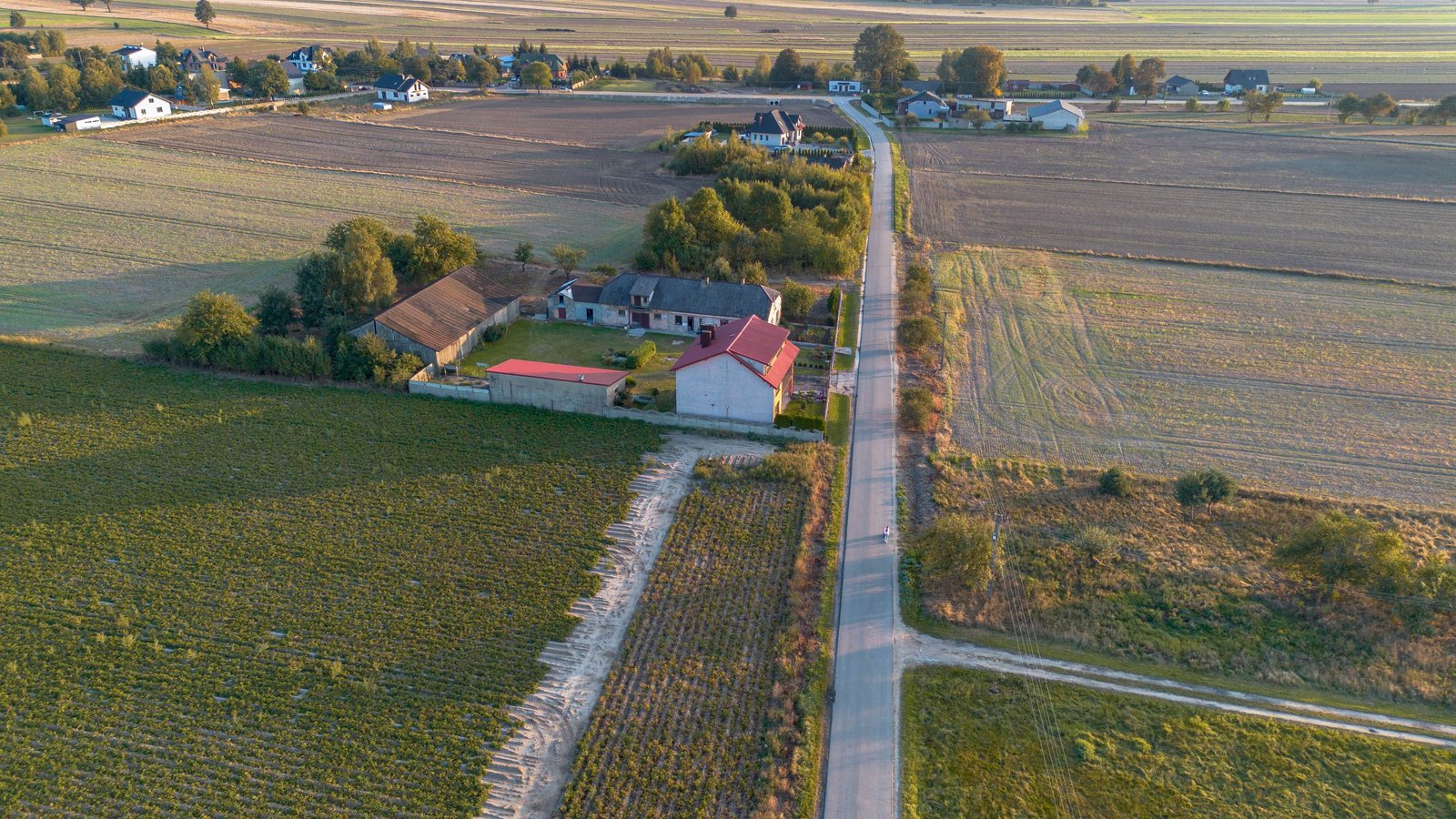 Aerial rural land and building lots representing perc testing and septic reserve areas in Calvert County Maryland