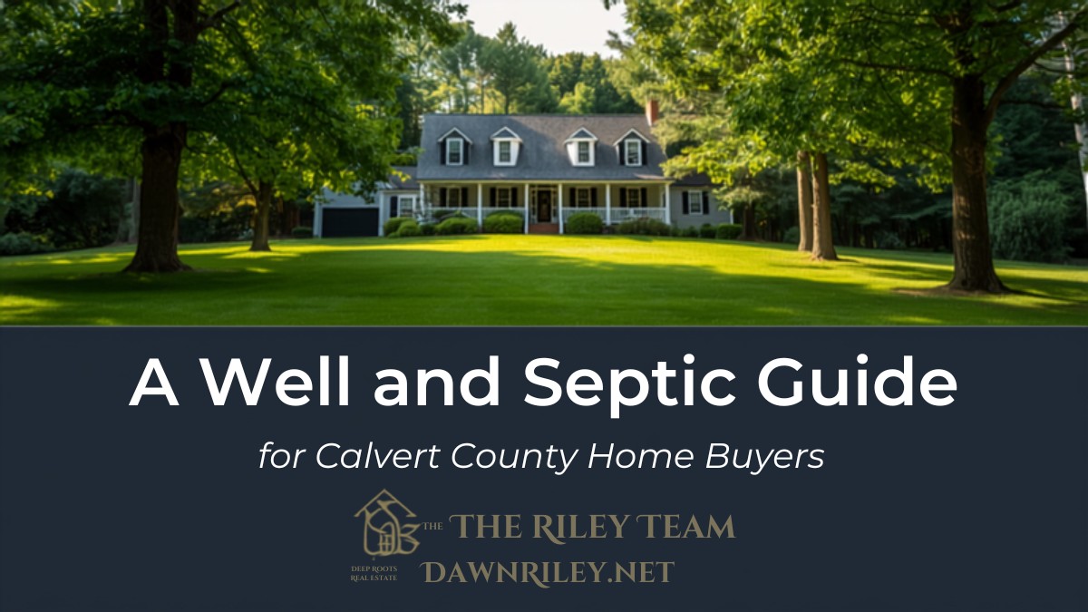A rural Calvert County Maryland home served by a private well and septic system.